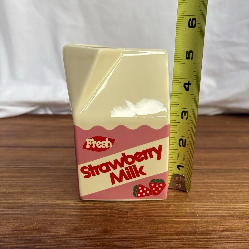 ban.do Strawberry Milk Carton Ceramic Vase Pink Kawaii Desk Decor Holder